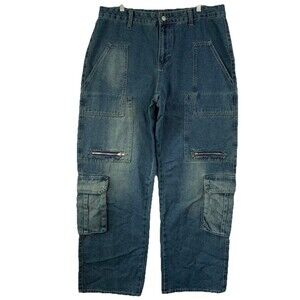 Manfinity EMRG Cargo Pants Men X Large Blue Denim Jean Loose Fit Grunge Skater